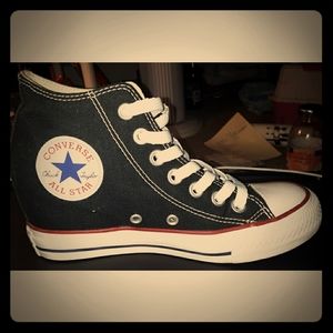 Black canvas converse wedge sneakers